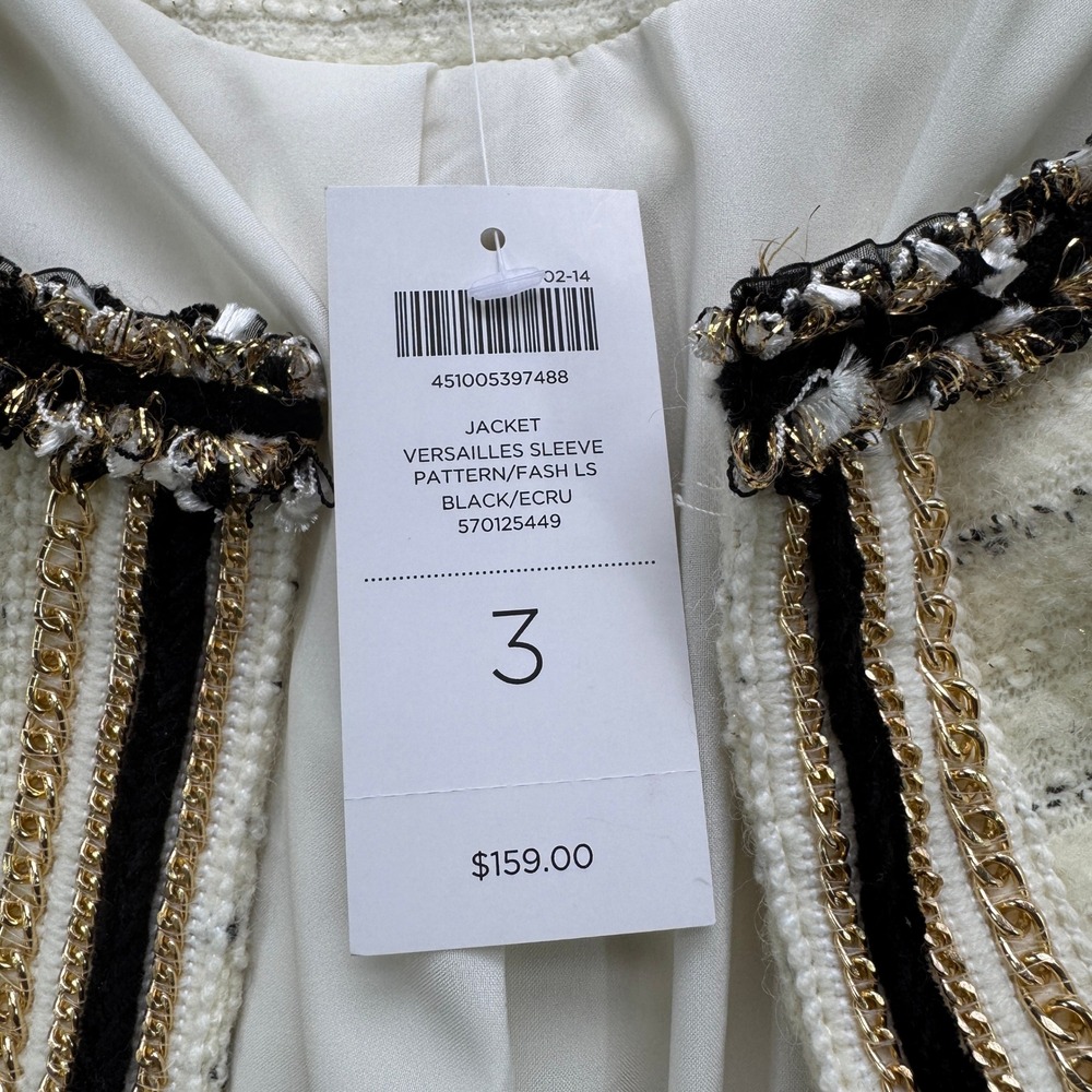 Chicos Versailles Sleeve Jacket 3 Womens XL Ecru Tweed Gold Metallic Paisley NWT - Picture 4 of 12